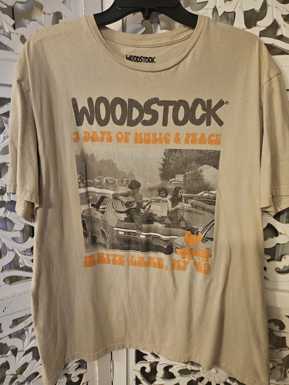 Woodstock Graphic Tee - Beige with Orange Print